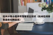 抚州分销小程序开发哪家比较好（抚州在线销售最新招聘信息）